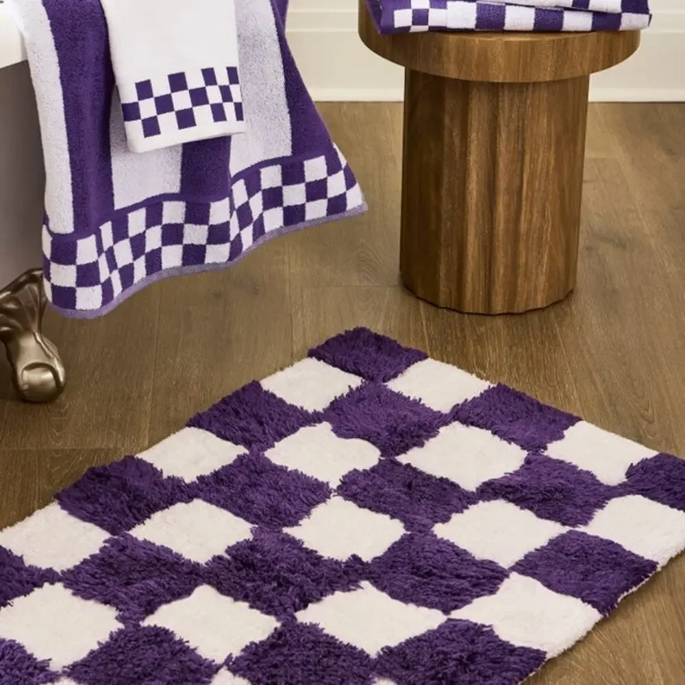 NEW Mackenzie-Childs Checkerboard Violet Bath Rug 24x40 Cotton